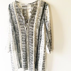 CAbi Sheer Tunic Lace up Black and cream M